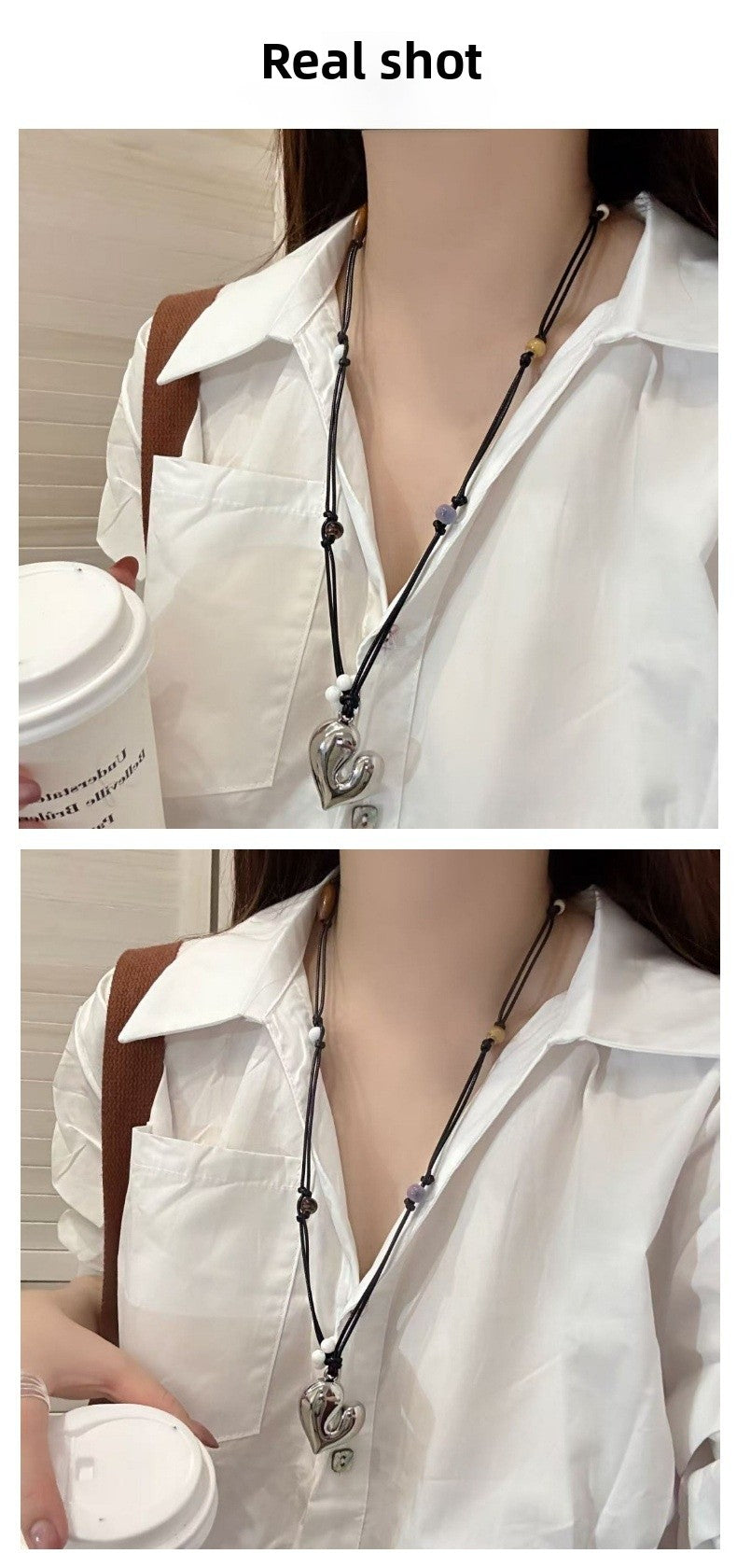Heart Shape Beaded Pendant Necklace In Dyed Black Copper With Electroplated Finish For Women