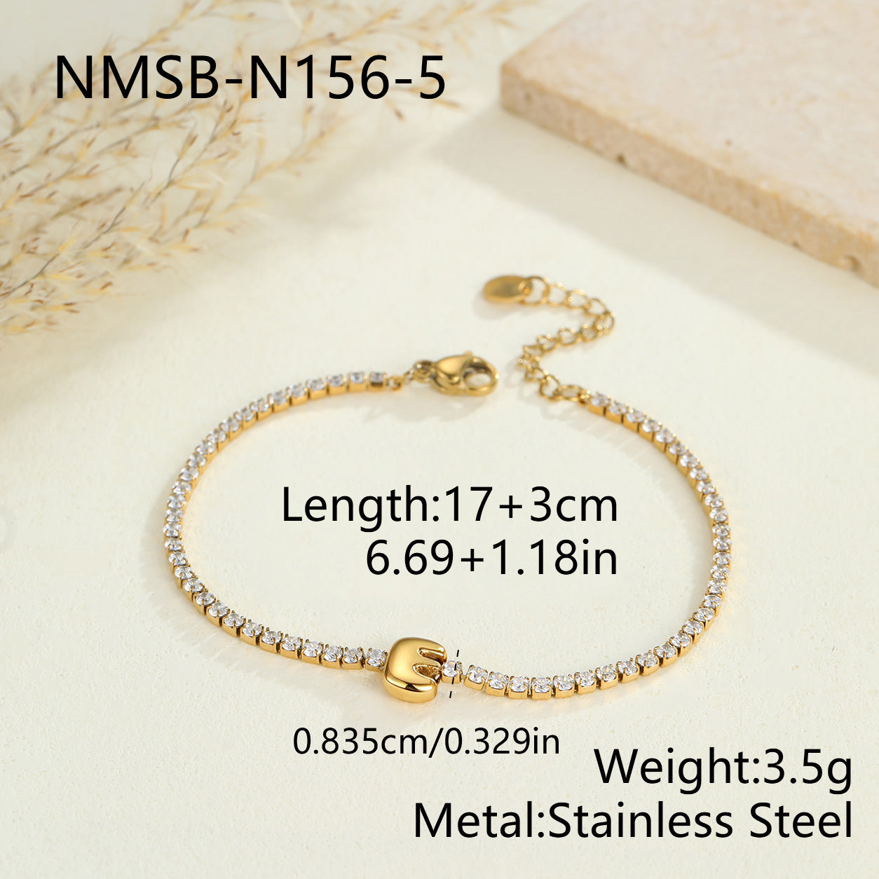 Electroplated Letter Bracelet For Women, 304 Stainless Steel With 18K Gold Plated PVD Coating, 0.03µm Thickness