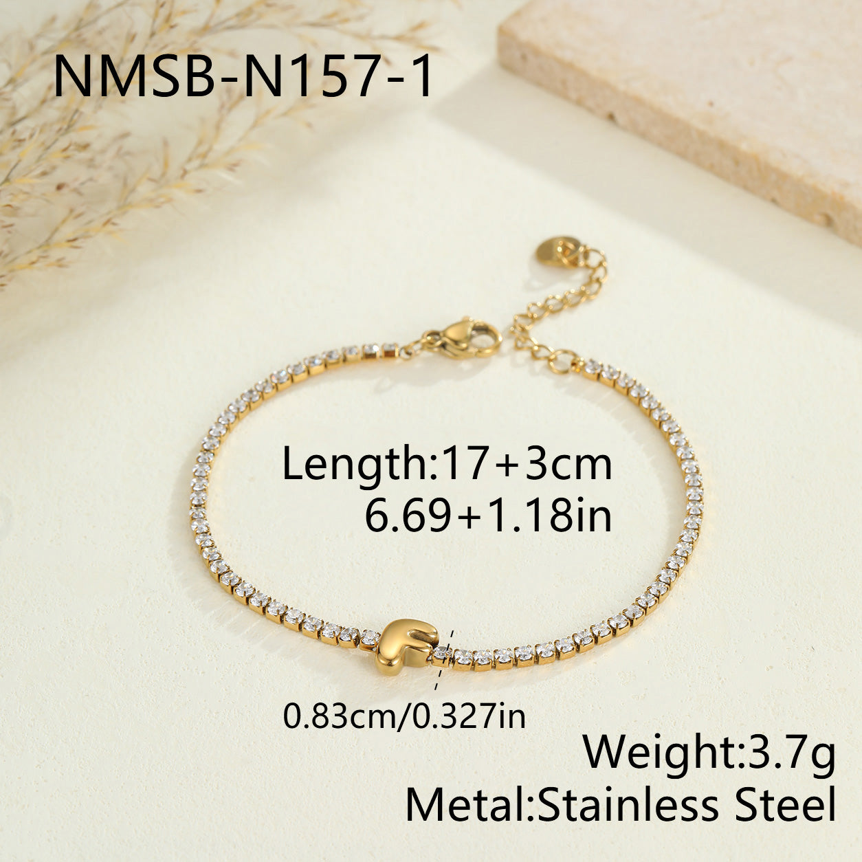 Electroplated Letter Bracelet For Women, 304 Stainless Steel With 18K Gold Plated PVD Coating, 0.03µm Thickness