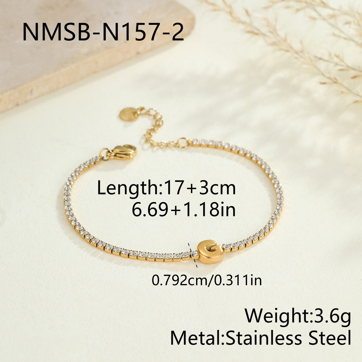 Electroplated Letter Bracelet For Women, 304 Stainless Steel With 18K Gold Plated PVD Coating, 0.03µm Thickness
