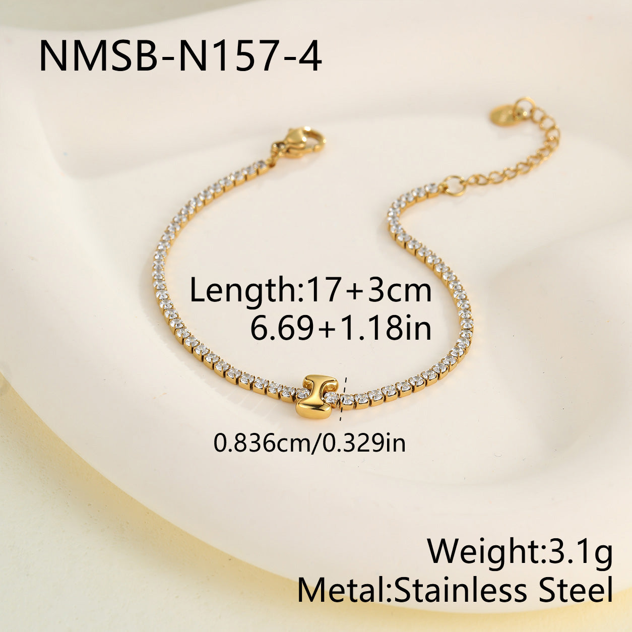 Electroplated Letter Bracelet For Women, 304 Stainless Steel With 18K Gold Plated PVD Coating, 0.03µm Thickness