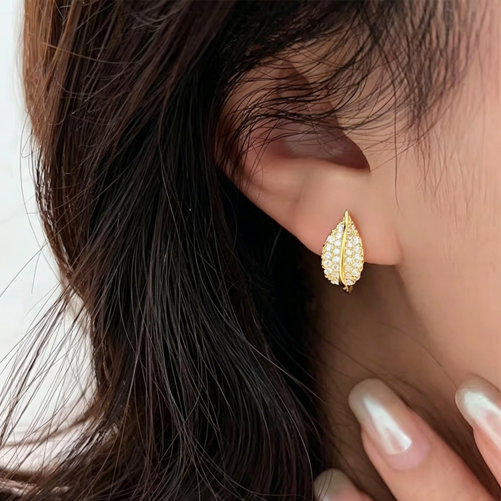 Leaves Earrings For Women In Gold Featuring Electroplated Zinc Alloy With 925 Sterling Silver Ear Pins