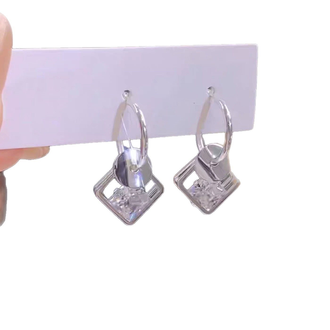 Handmade Square Copper Earrings With Zircon Inlay, Cute Style Stud Earrings For Women
