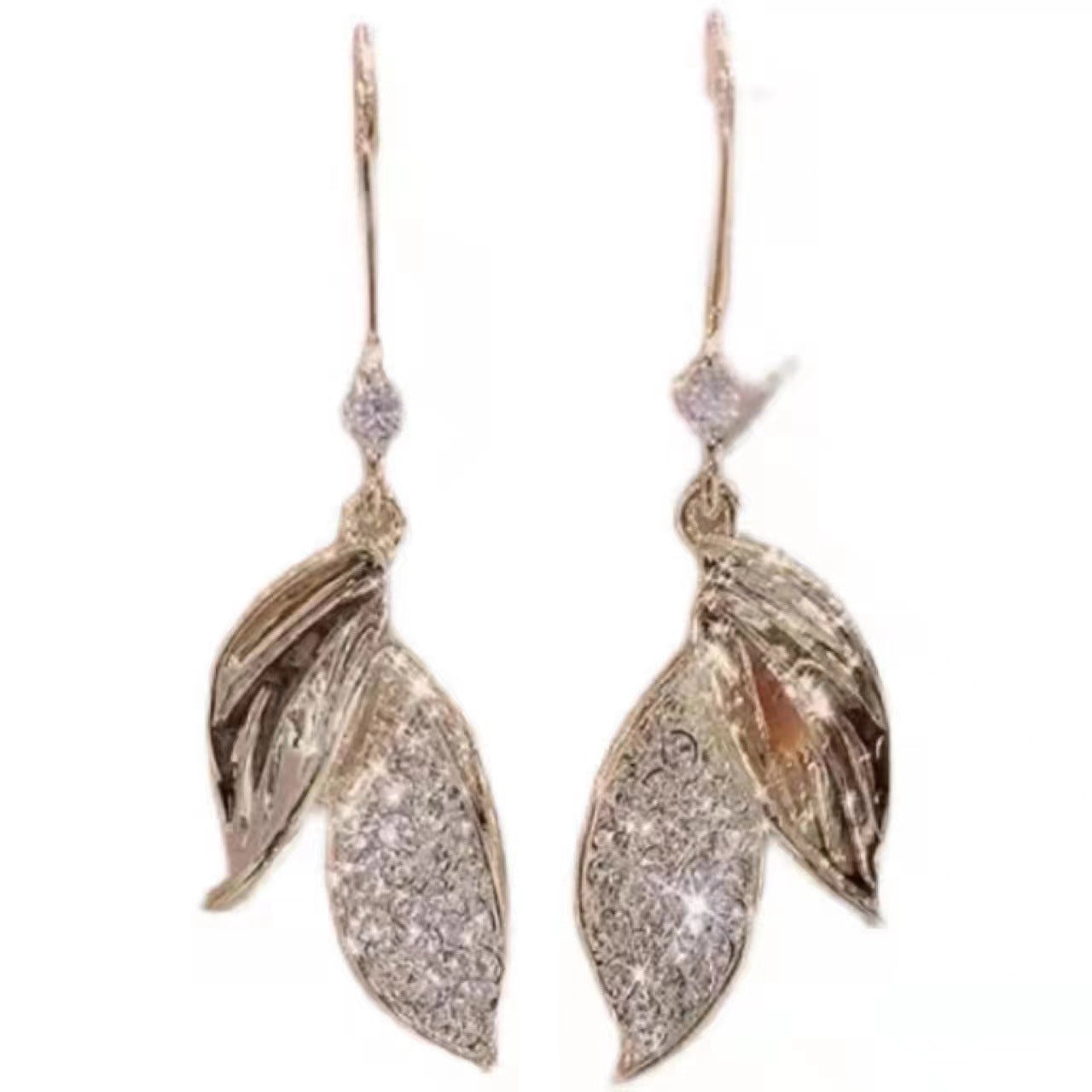 Leaves Tassel Ear Hook Earrings For Women Featuring Copper Alloy Material With Rhinestone Inlay And Copper Ear Pins