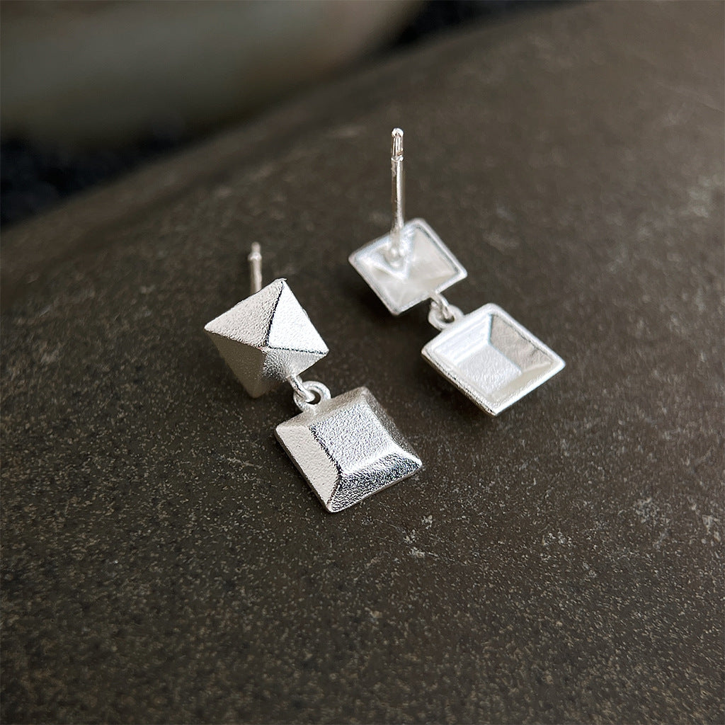 Geometric Earrings For Women With 925 Sterling Silver Posts, Simple Style, Electroplated Copper Base With Silver Plated Finish