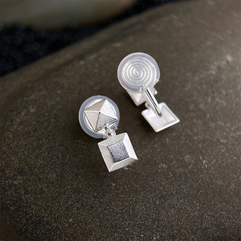 Geometric Earrings For Women With 925 Sterling Silver Posts, Simple Style, Electroplated Copper Base With Silver Plated Finish