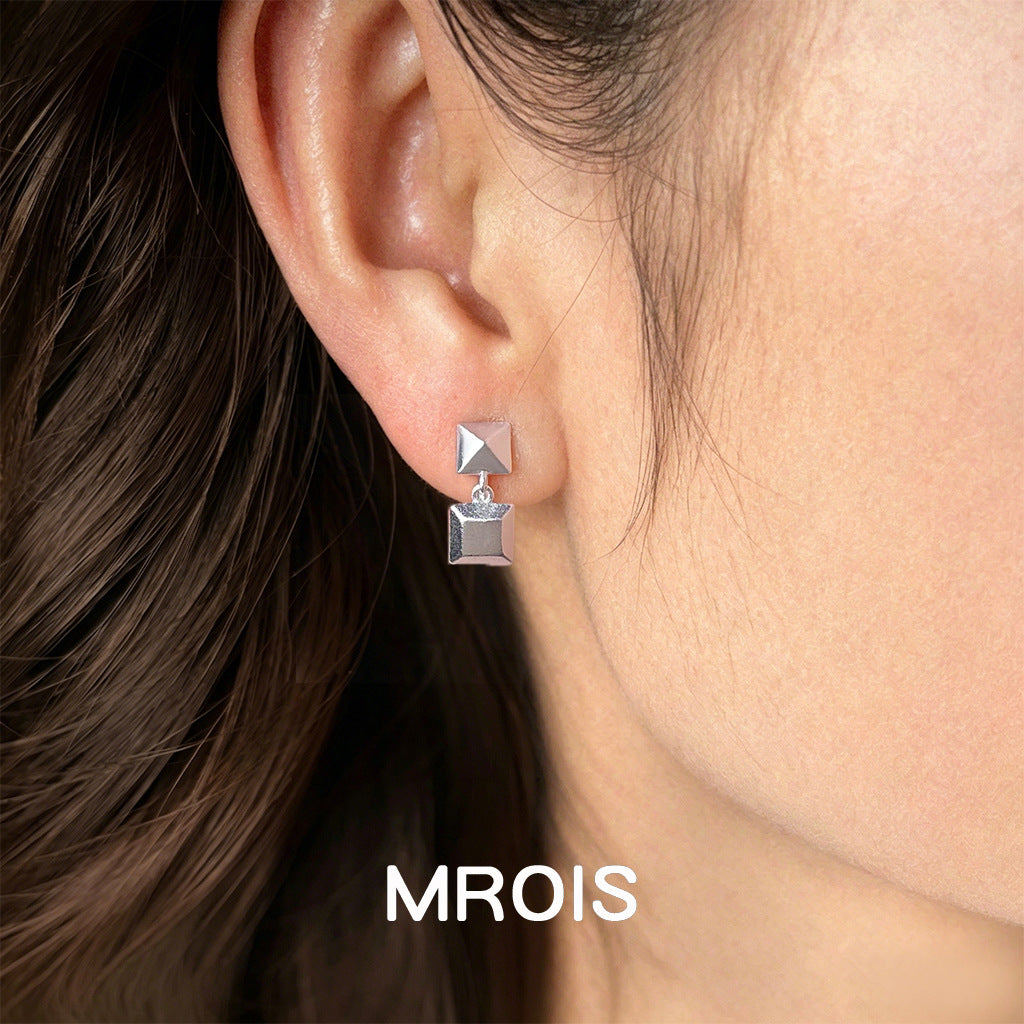 Geometric Earrings For Women With 925 Sterling Silver Posts, Simple Style, Electroplated Copper Base With Silver Plated Finish