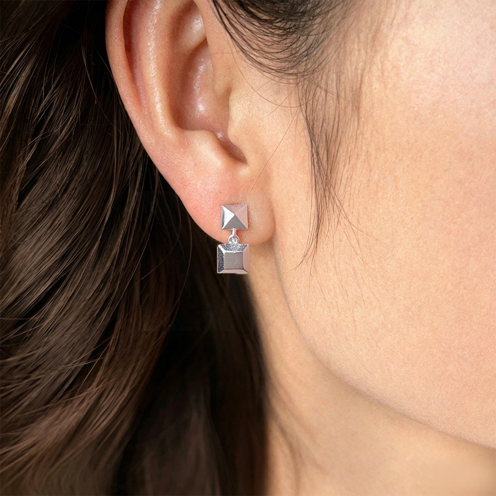 Geometric Earrings For Women With 925 Sterling Silver Posts, Simple Style, Electroplated Copper Base With Silver Plated Finish