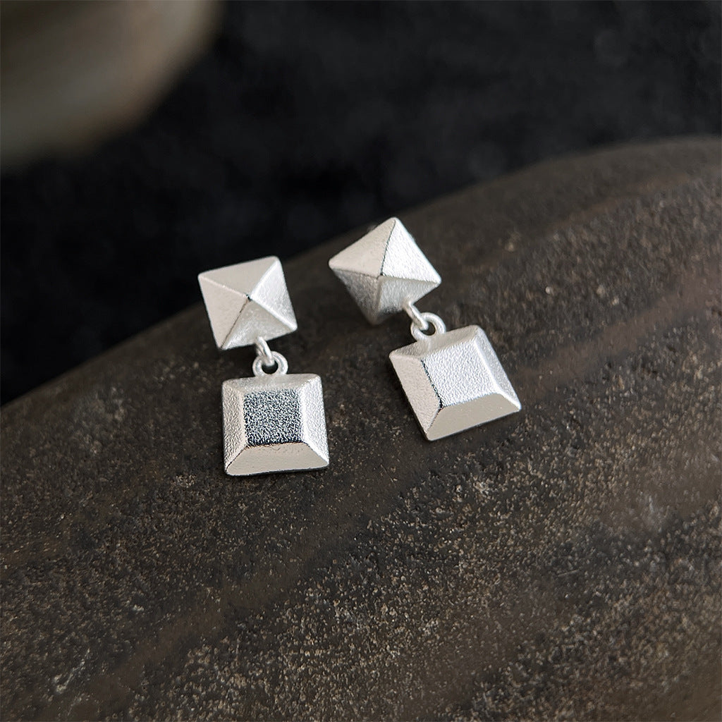 Geometric Earrings For Women With 925 Sterling Silver Posts, Simple Style, Electroplated Copper Base With Silver Plated Finish