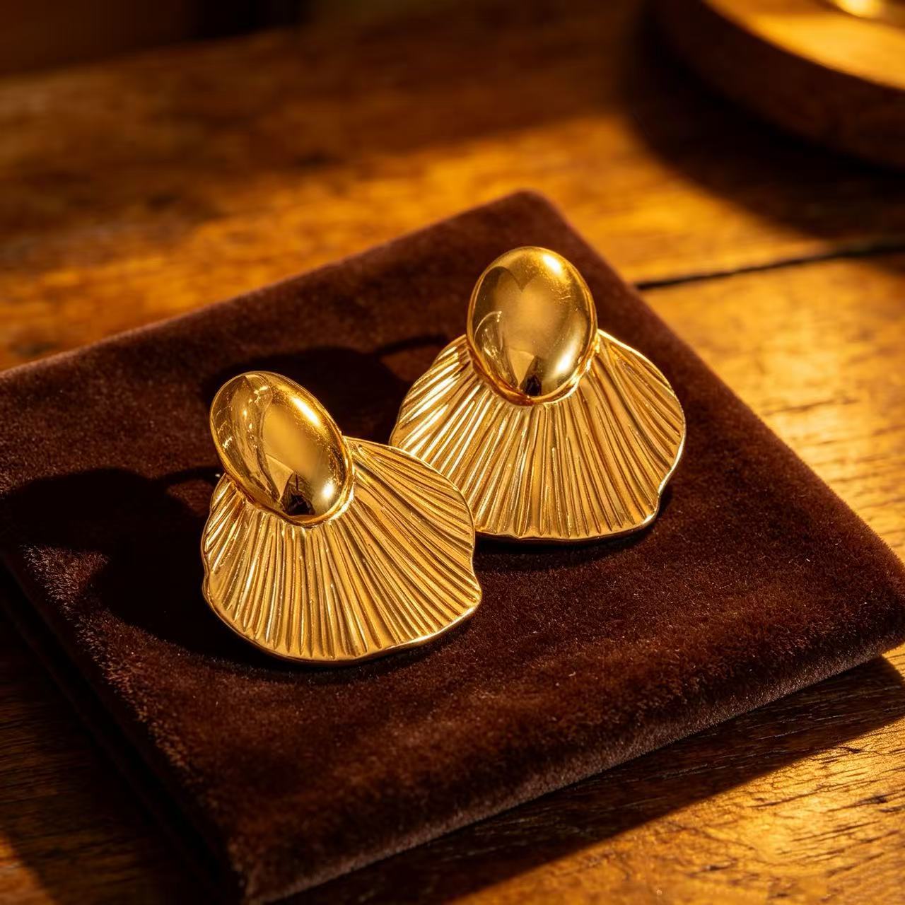 Brushed Gold Sector Earrings For Women With 304 Stainless Steel Ear Pins, Elegant Alloy Design