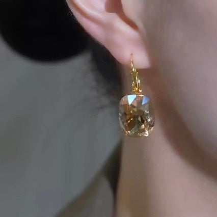 Faceted Square Champagne Crystal Earrings For Women With Copper Alloy Ear Pins
