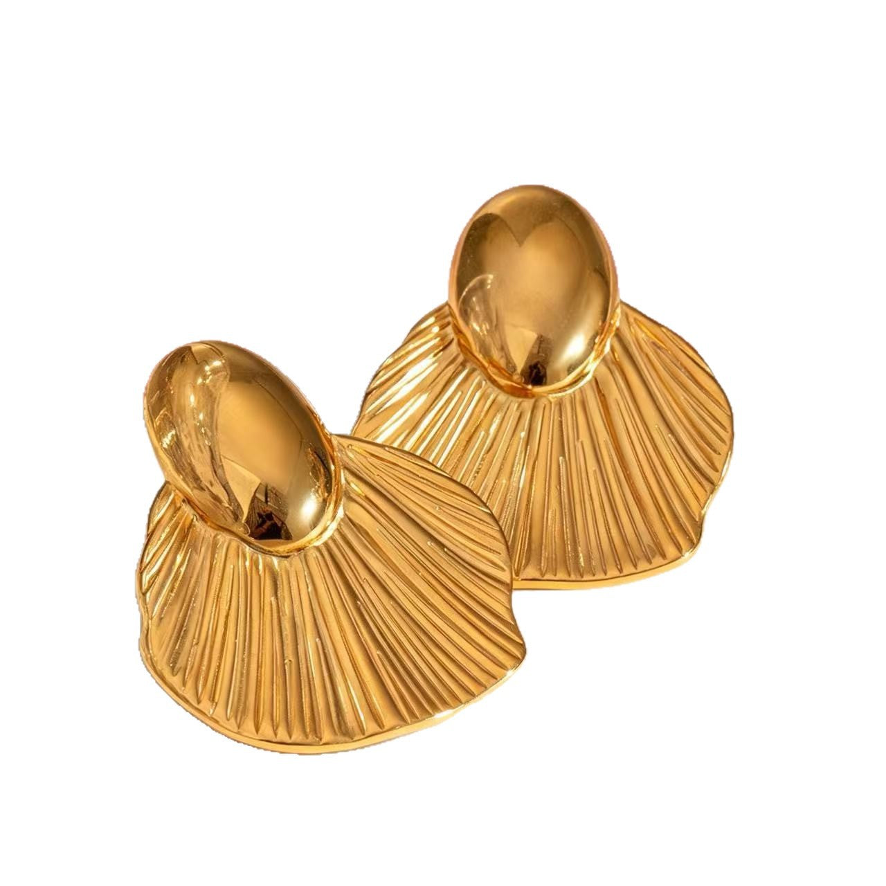 Brushed Gold Sector Earrings For Women With 304 Stainless Steel Ear Pins, Elegant Alloy Design