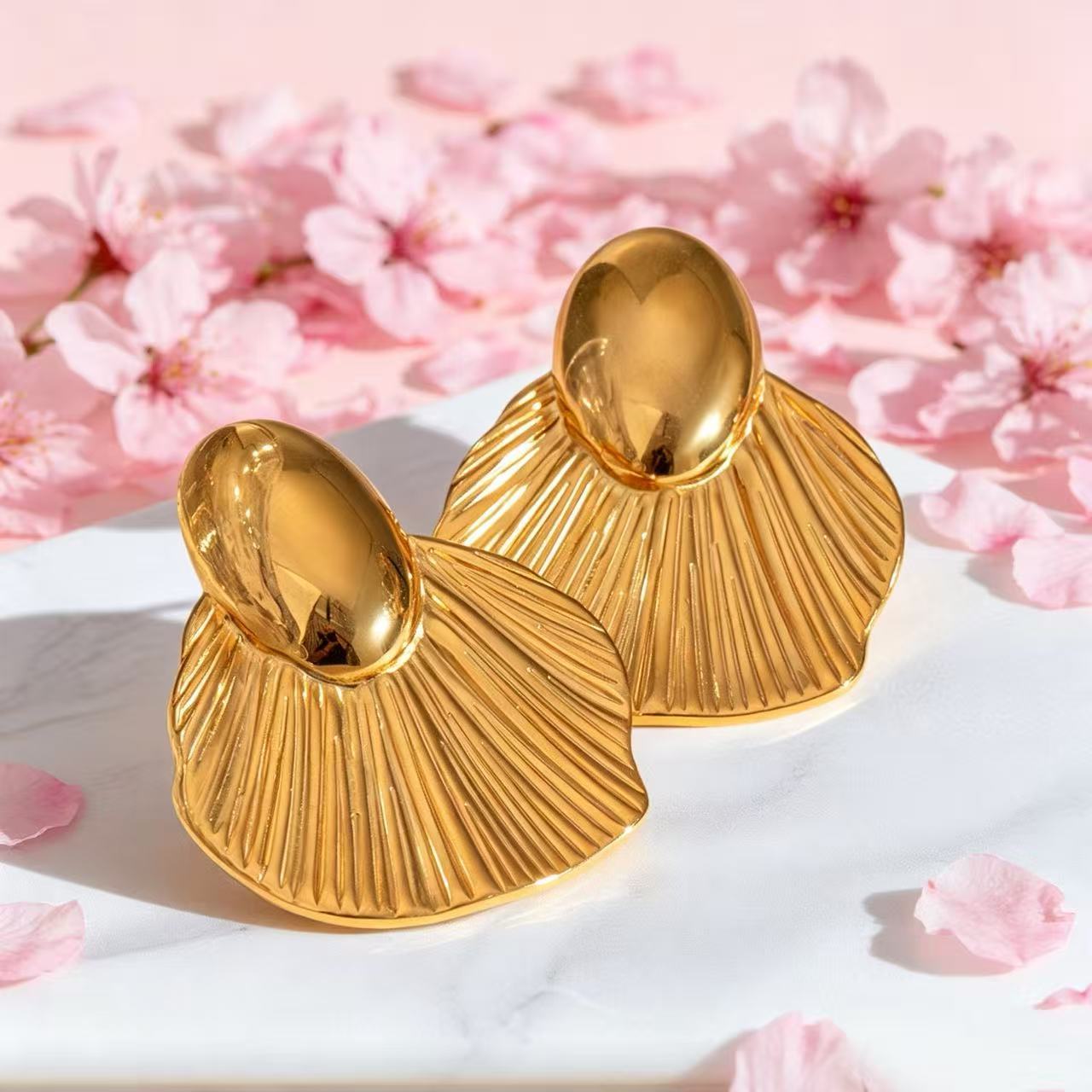 Brushed Gold Sector Earrings For Women With 304 Stainless Steel Ear Pins, Elegant Alloy Design