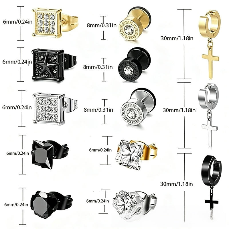 Basic Cross Earrings For Unisex In 304 Stainless Steel With Zircon Inlay And Electroplated Finish Featuring Cable Chain