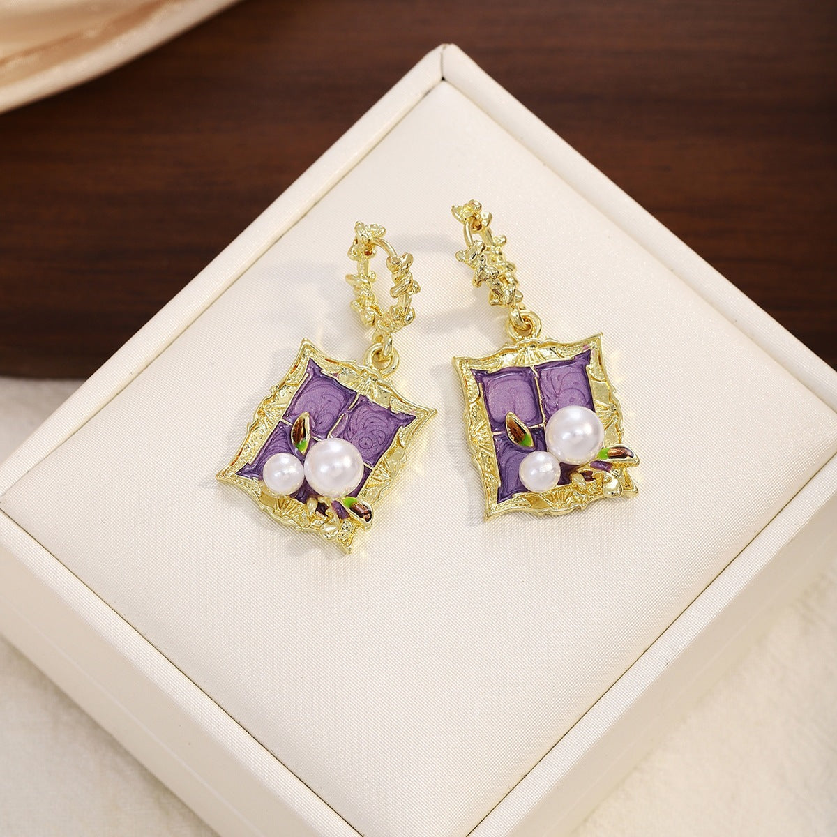 Oil Painting Enamel Earrings For Women Featuring Purple Alloy Design With 304 Stainless Steel Ear Pins