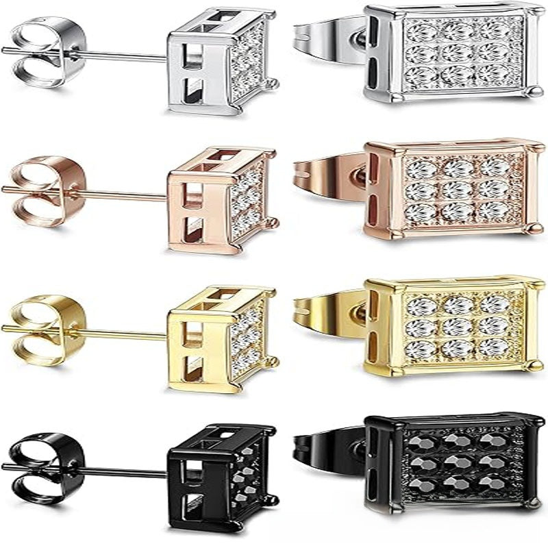 Basic Cross Earrings For Unisex In 304 Stainless Steel With Zircon Inlay And Electroplated Finish Featuring Cable Chain