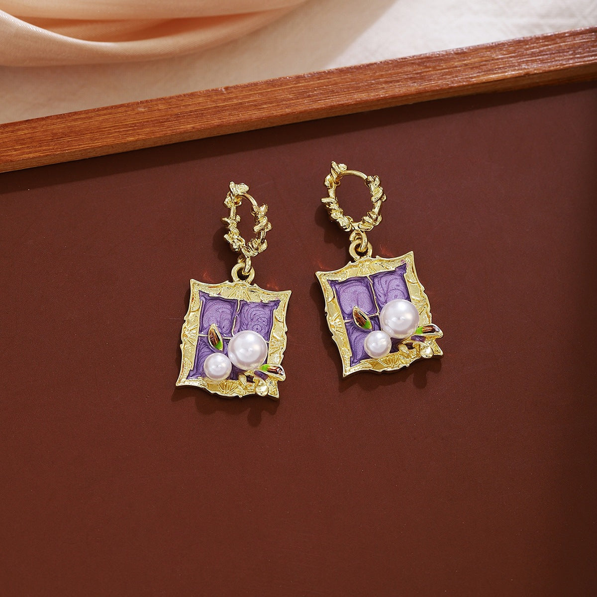 Oil Painting Enamel Earrings For Women Featuring Purple Alloy Design With 304 Stainless Steel Ear Pins