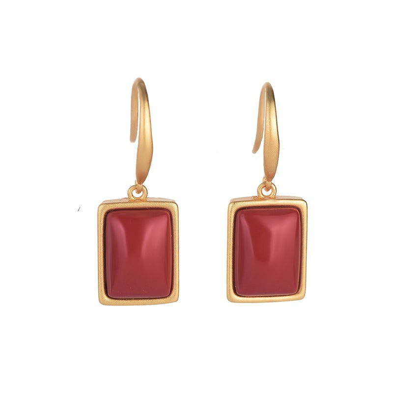 Geometric Earrings For Women In Gold Featuring Brass Material With Golden Plated Finish And Carnelian Inlay