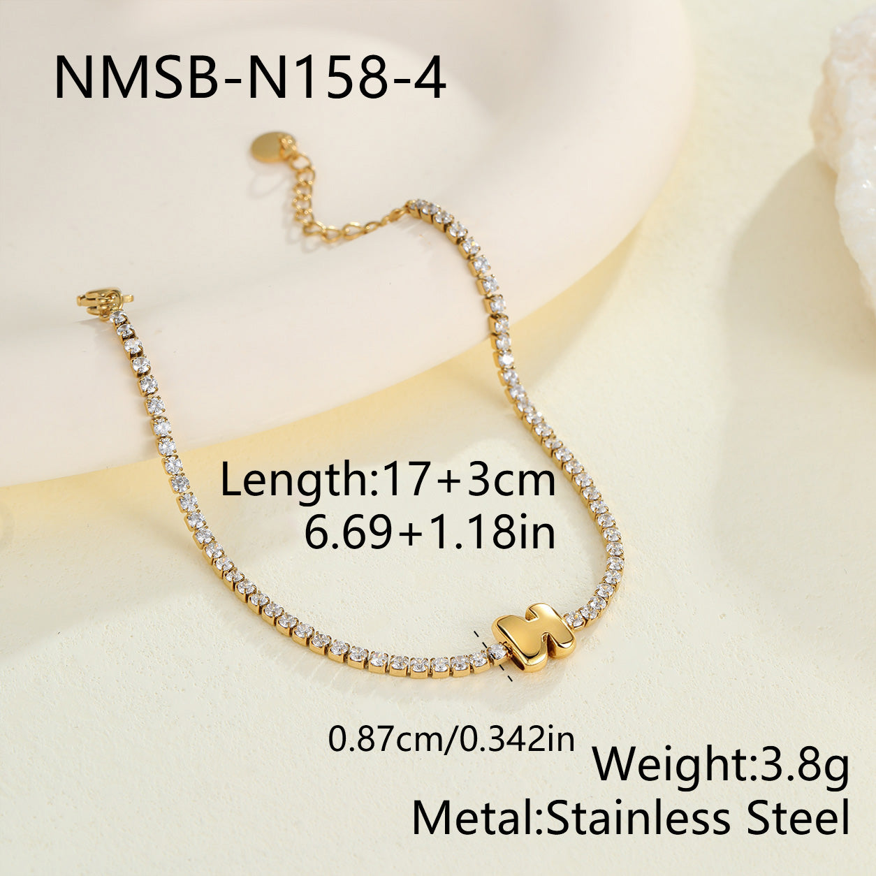 Electroplated Letter Bracelet For Women, 304 Stainless Steel With 18K Gold Plated PVD Coating, 0.03µm Thickness