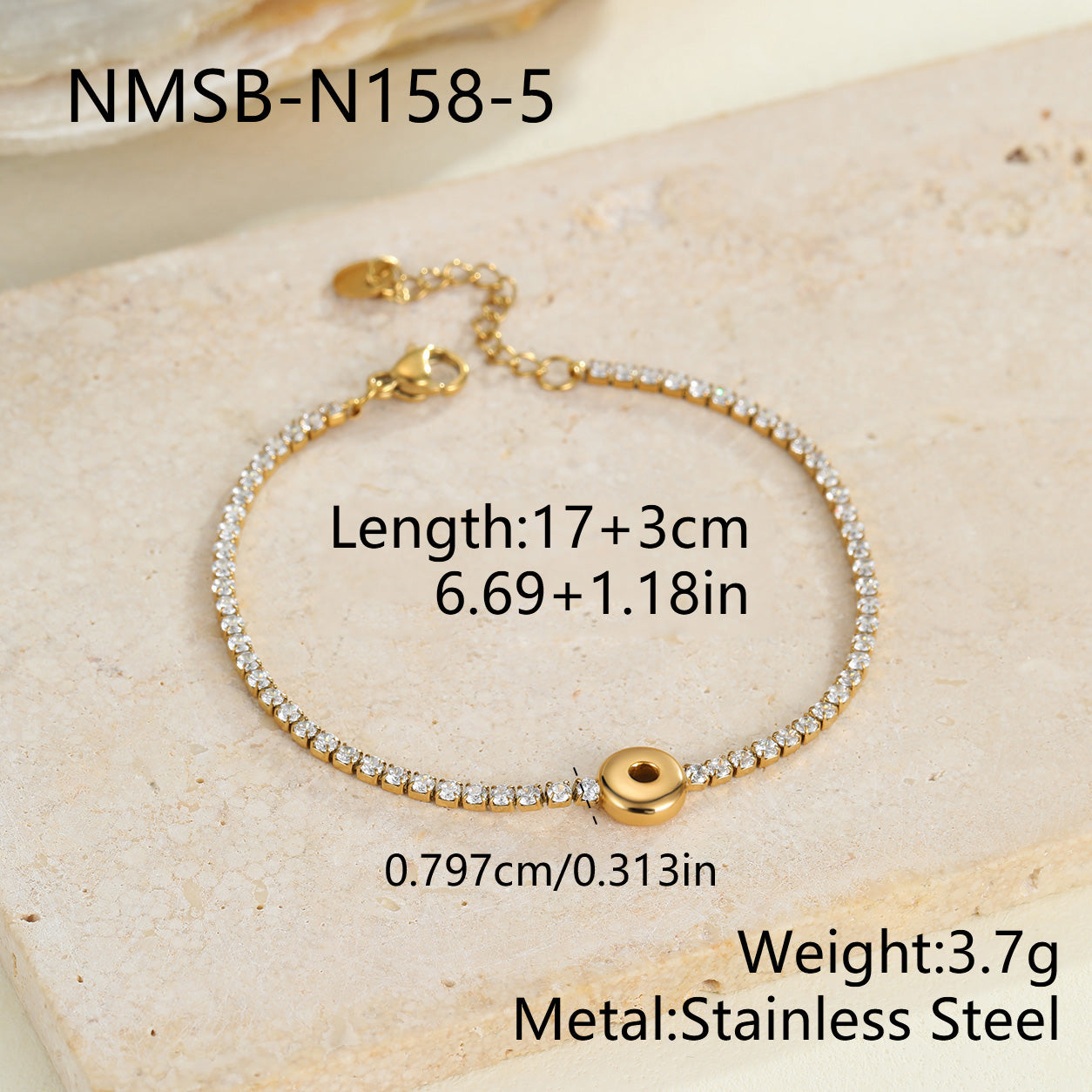 Electroplated Letter Bracelet For Women, 304 Stainless Steel With 18K Gold Plated PVD Coating, 0.03µm Thickness