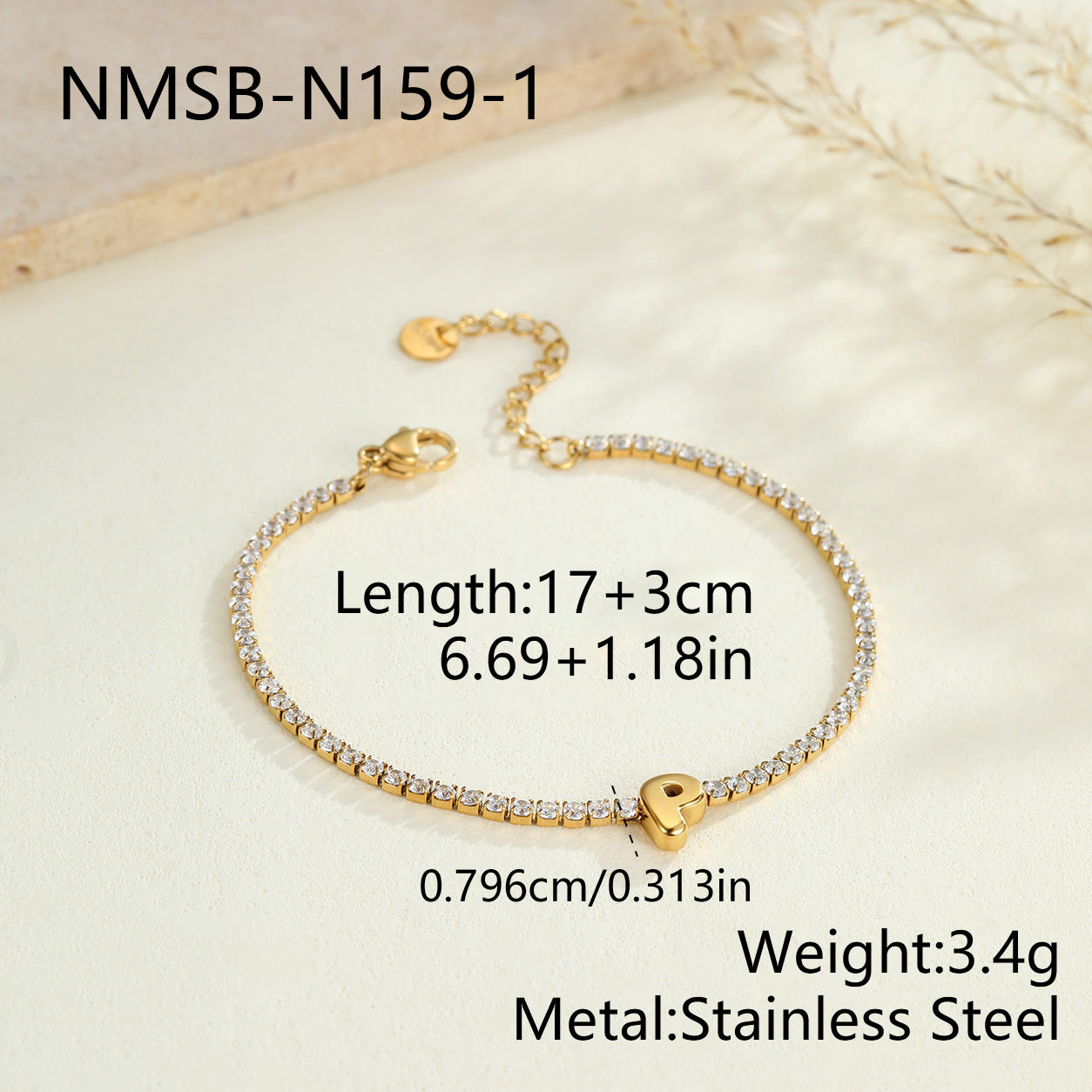 Electroplated Letter Bracelet For Women, 304 Stainless Steel With 18K Gold Plated PVD Coating, 0.03µm Thickness