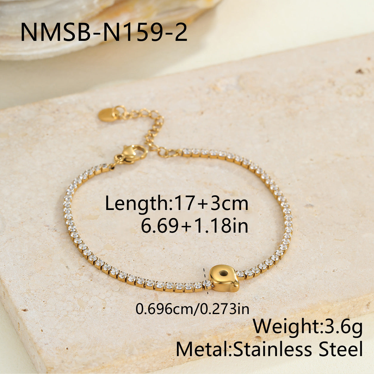 Electroplated Letter Bracelet For Women, 304 Stainless Steel With 18K Gold Plated PVD Coating, 0.03µm Thickness