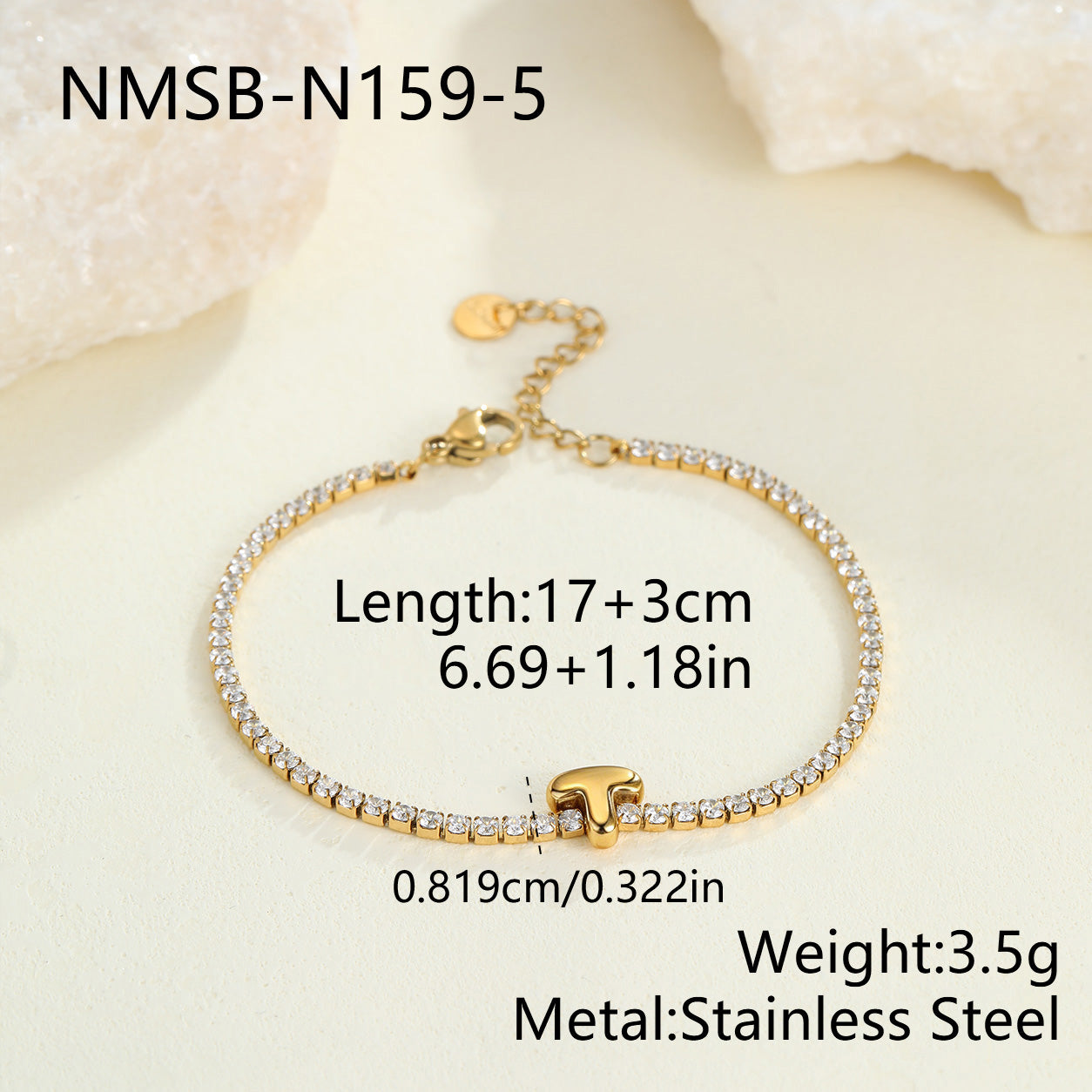 Electroplated Letter Bracelet For Women, 304 Stainless Steel With 18K Gold Plated PVD Coating, 0.03µm Thickness