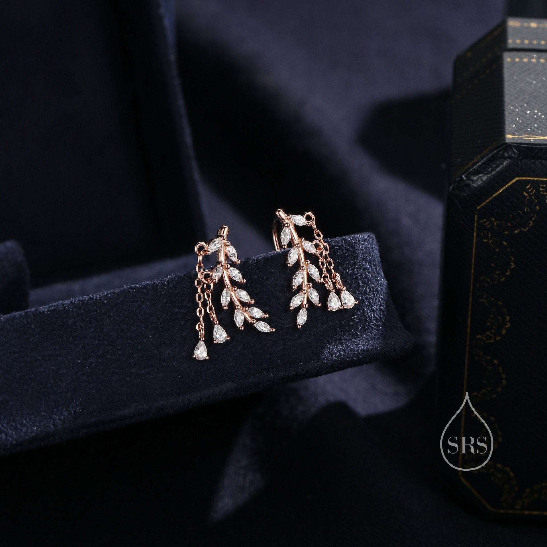 Leaf Tassel Copper Earrings With 925 Sterling Silver Studs For Women In Gold