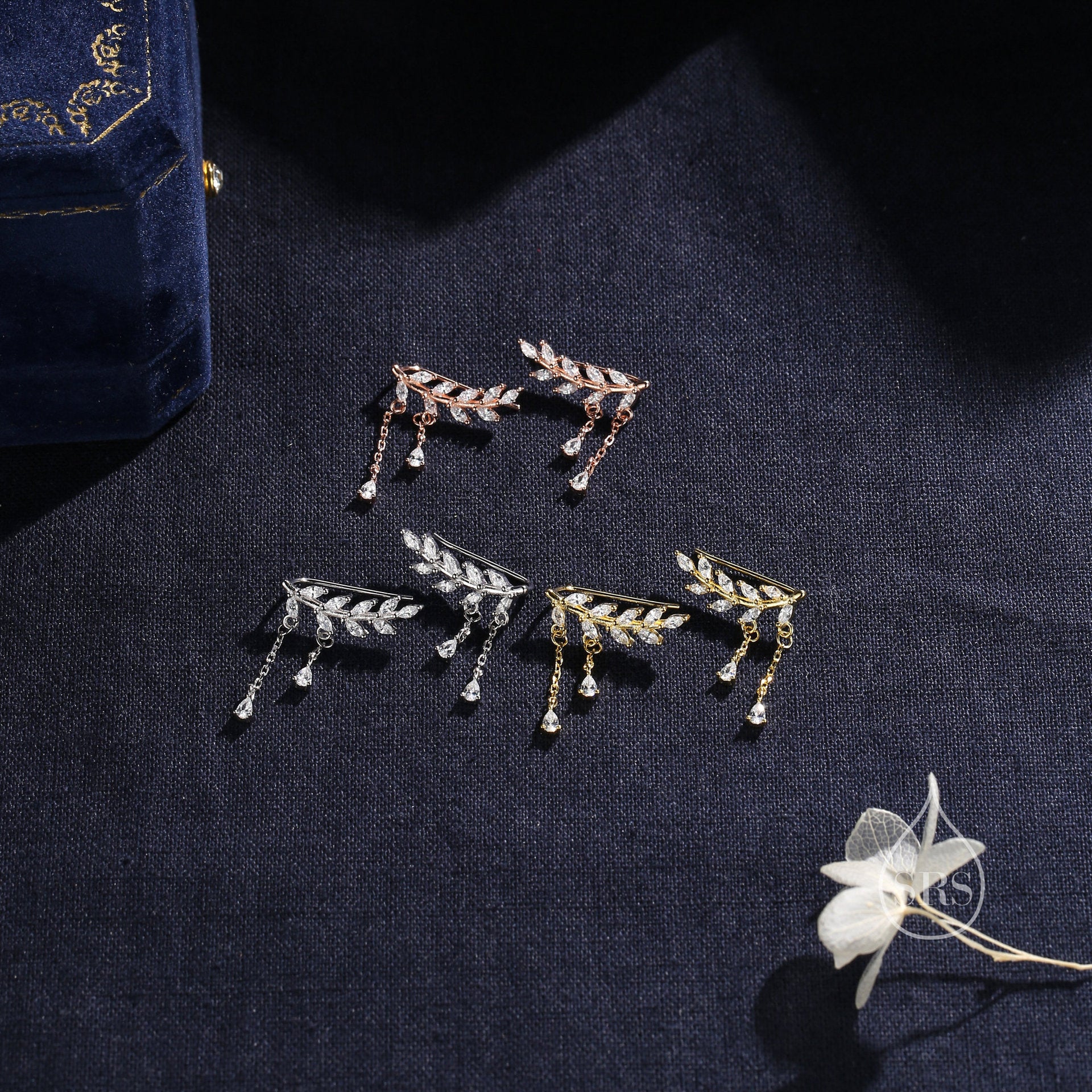 Leaf Tassel Copper Earrings With 925 Sterling Silver Studs For Women In Gold
