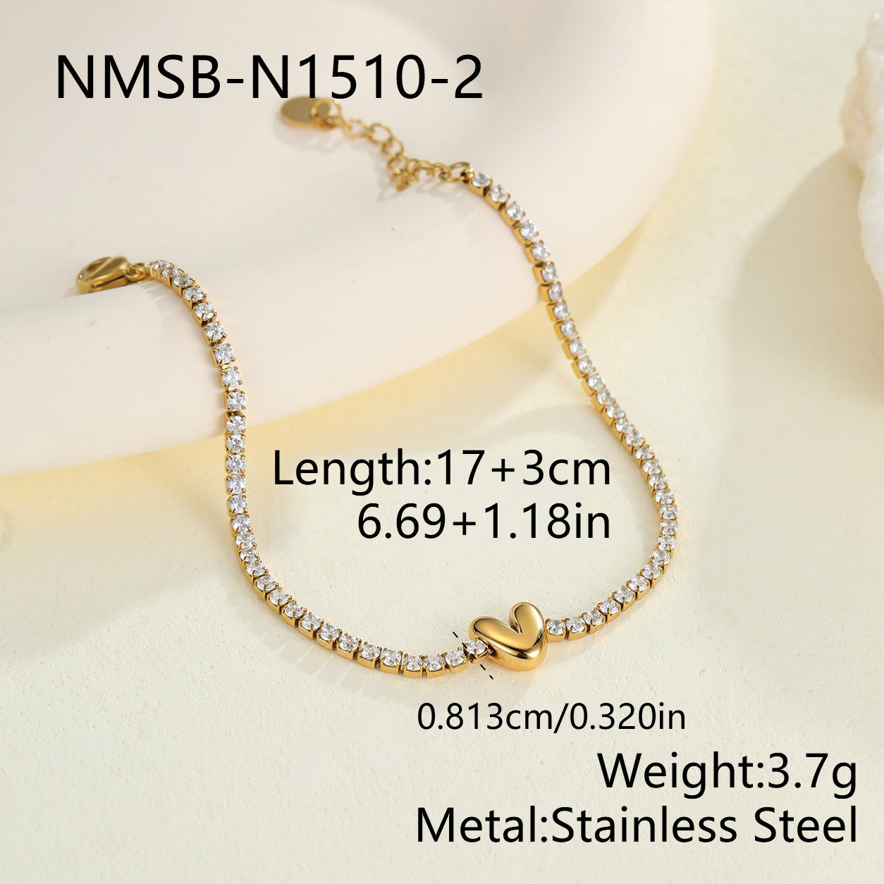 Electroplated Letter Bracelet For Women, 304 Stainless Steel With 18K Gold Plated PVD Coating, 0.03µm Thickness