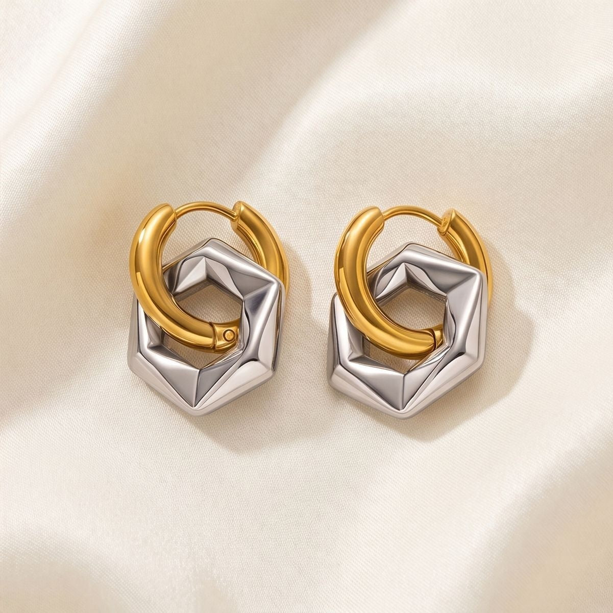 Hexagon Earrings For Women In Ombre Color, Made Of Titanium Steel With Electroplated Finish And 304 Stainless Steel Ear Pins