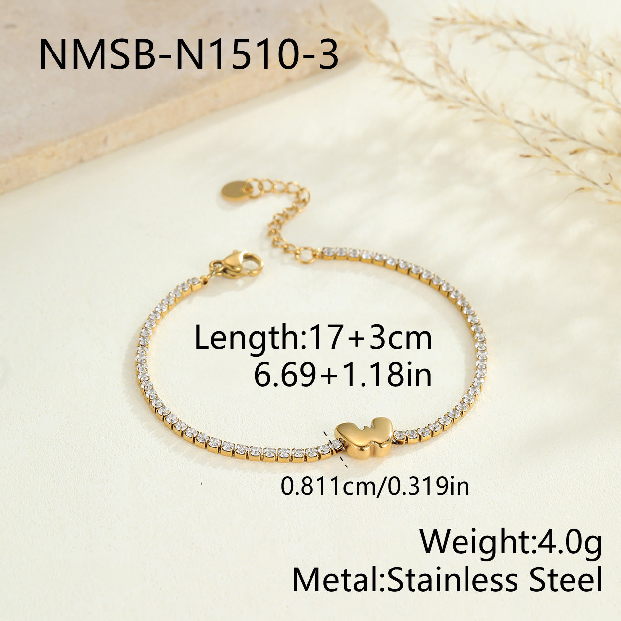Electroplated Letter Bracelet For Women, 304 Stainless Steel With 18K Gold Plated PVD Coating, 0.03µm Thickness