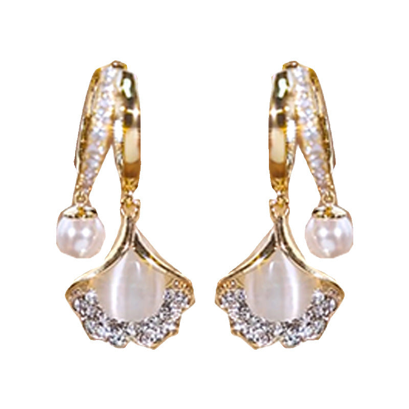 Ginkgo Leaf Earrings For Women In Retro Style, Real Gold Plated With Copper Ear Pins