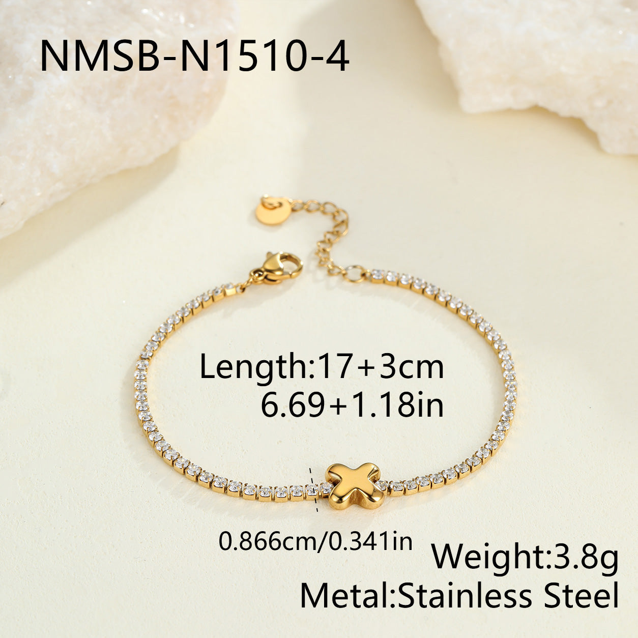 Electroplated Letter Bracelet For Women, 304 Stainless Steel With 18K Gold Plated PVD Coating, 0.03µm Thickness