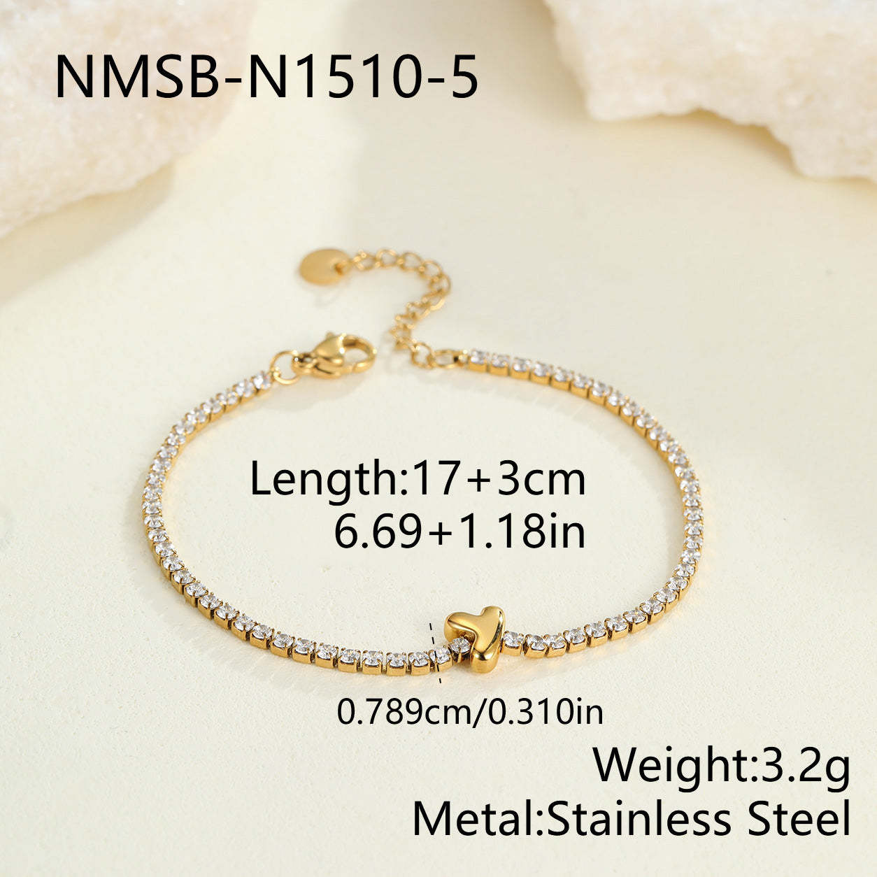 Electroplated Letter Bracelet For Women, 304 Stainless Steel With 18K Gold Plated PVD Coating, 0.03µm Thickness