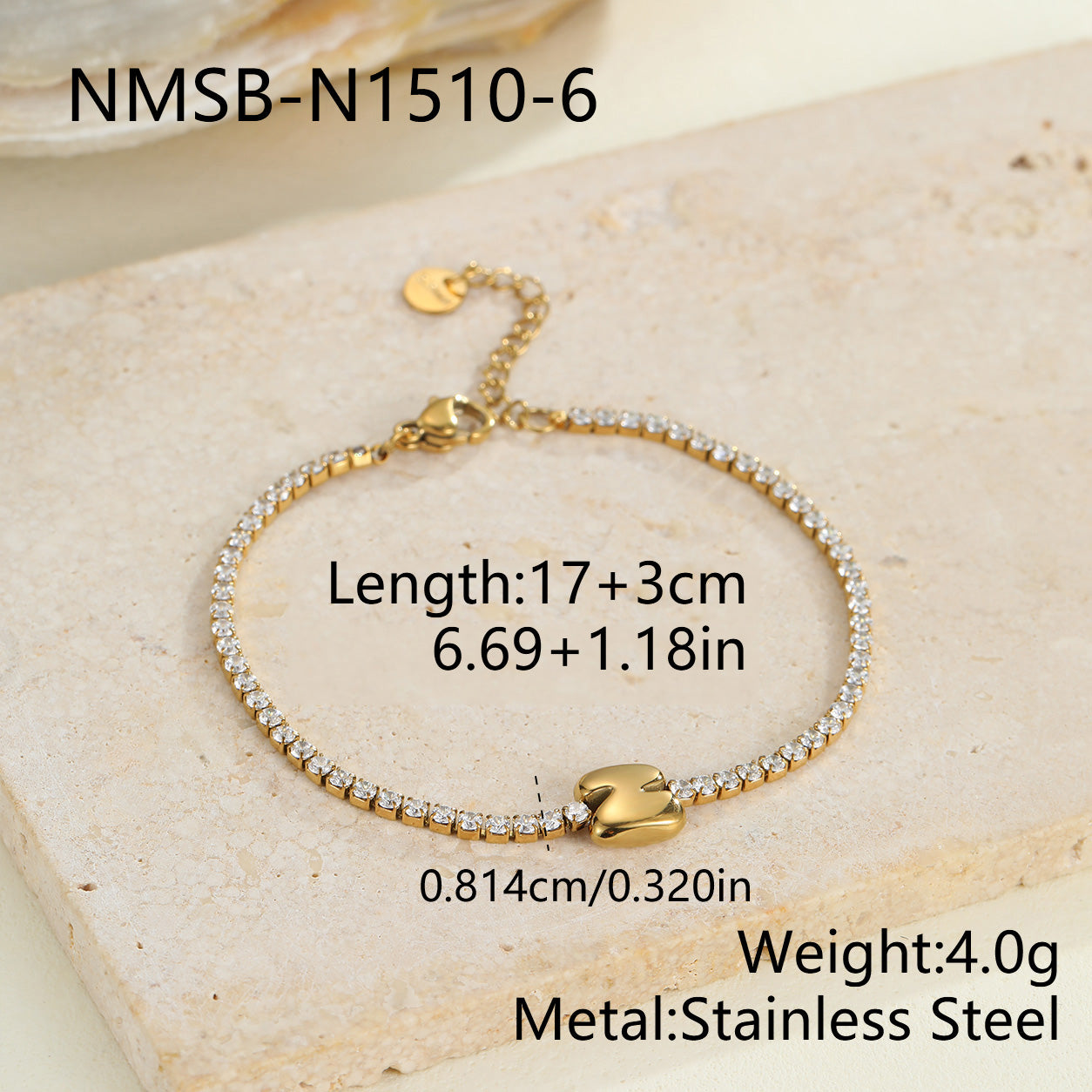 Electroplated Letter Bracelet For Women, 304 Stainless Steel With 18K Gold Plated PVD Coating, 0.03µm Thickness