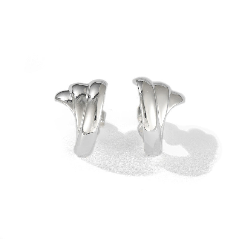 Nordic Style Twist Stud Earrings In 925 Sterling Silver, Silver Color, Perfect For Daily Wear