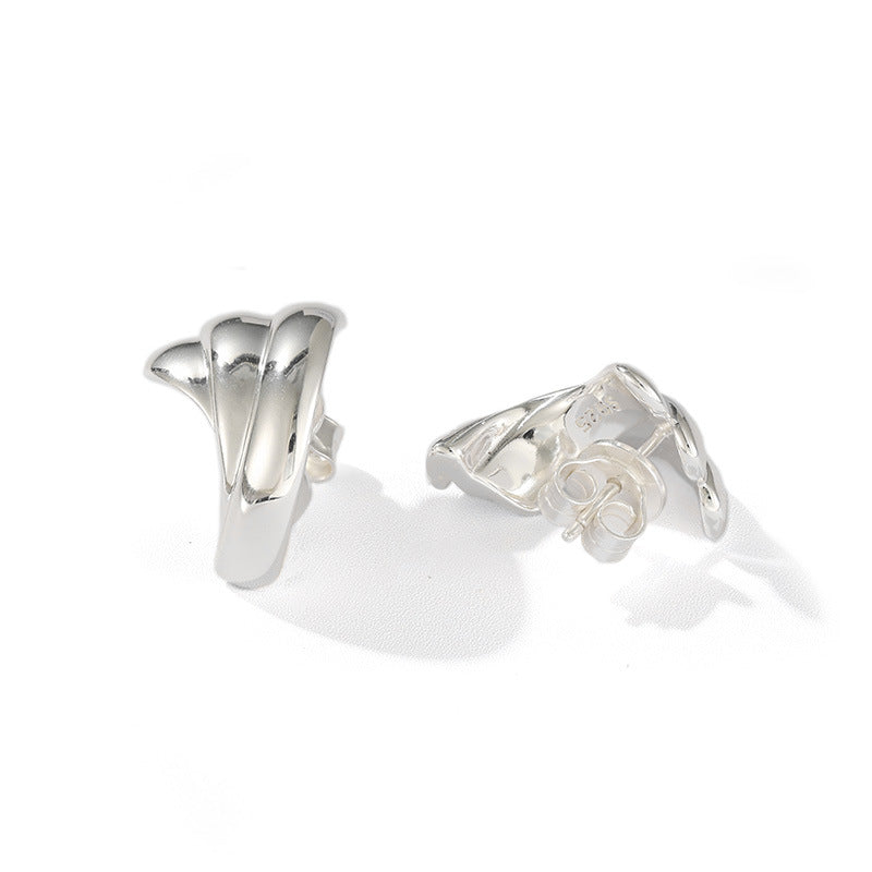 Nordic Style Twist Stud Earrings In 925 Sterling Silver, Silver Color, Perfect For Daily Wear