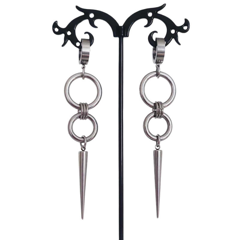Geometric Earrings For Unisex Featuring 304 Stainless Steel Ear Pins In Steel Color With Hip-Hop Style