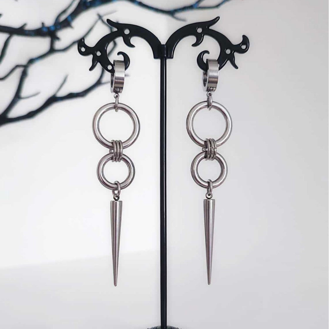 Geometric Earrings For Unisex Featuring 304 Stainless Steel Ear Pins In Steel Color With Hip-Hop Style