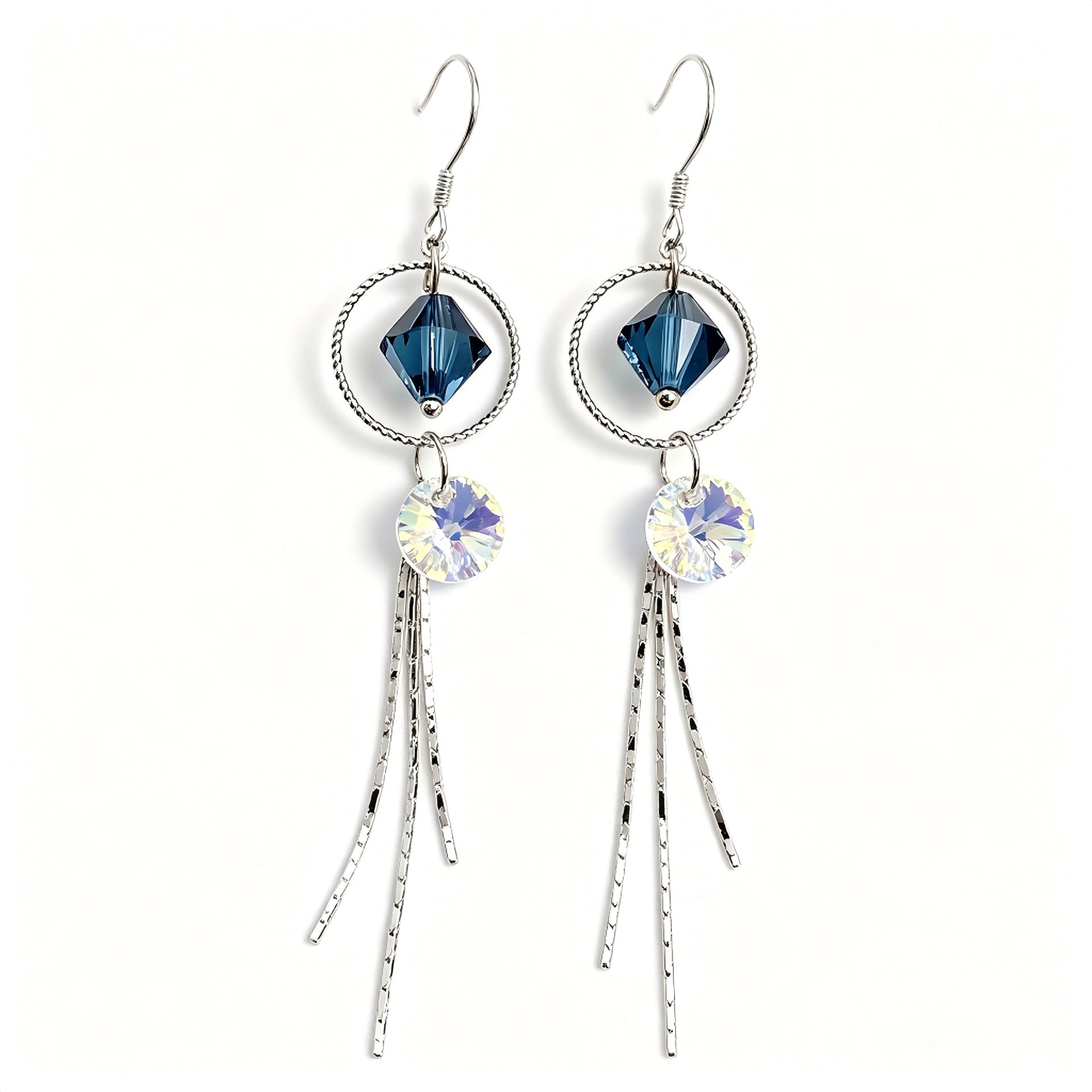 Luxurious Lake Blue Tassel Drop Earrings For Women Featuring Austrian Crystal Inlay