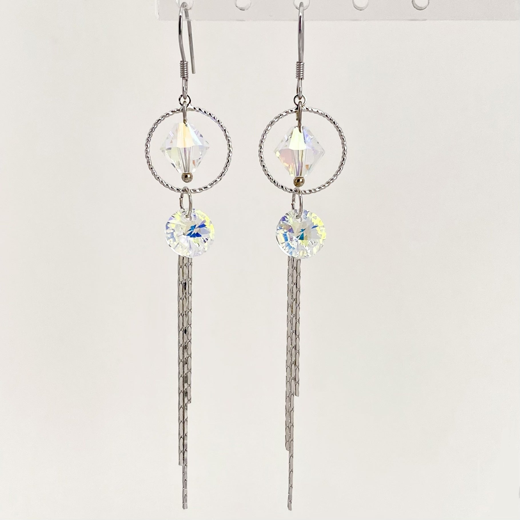 Luxurious Lake Blue Tassel Drop Earrings For Women Featuring Austrian Crystal Inlay