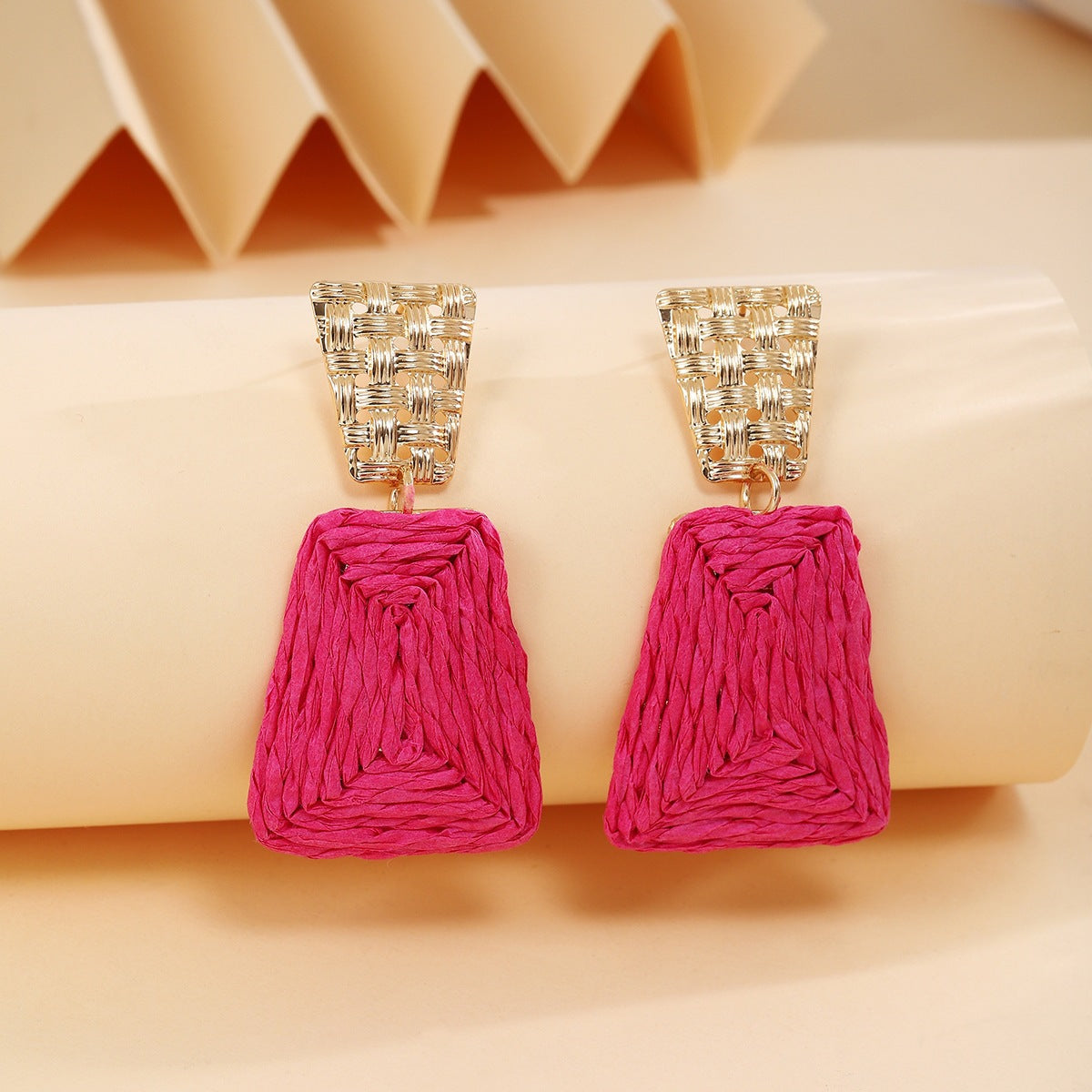 Handmade Geometric Earrings For Women In Rose Red Iron Featuring Bohemian Style
