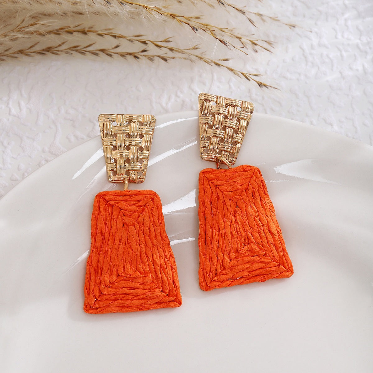 Handmade Geometric Earrings For Women In Rose Red Iron Featuring Bohemian Style