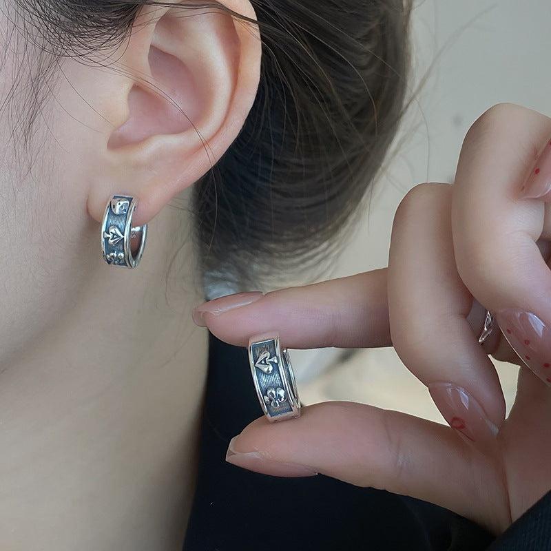 For Men's Steel Color Dice Earrings Featuring Electroplated Finish With Copper Ear Pins And Artificial Gemstones