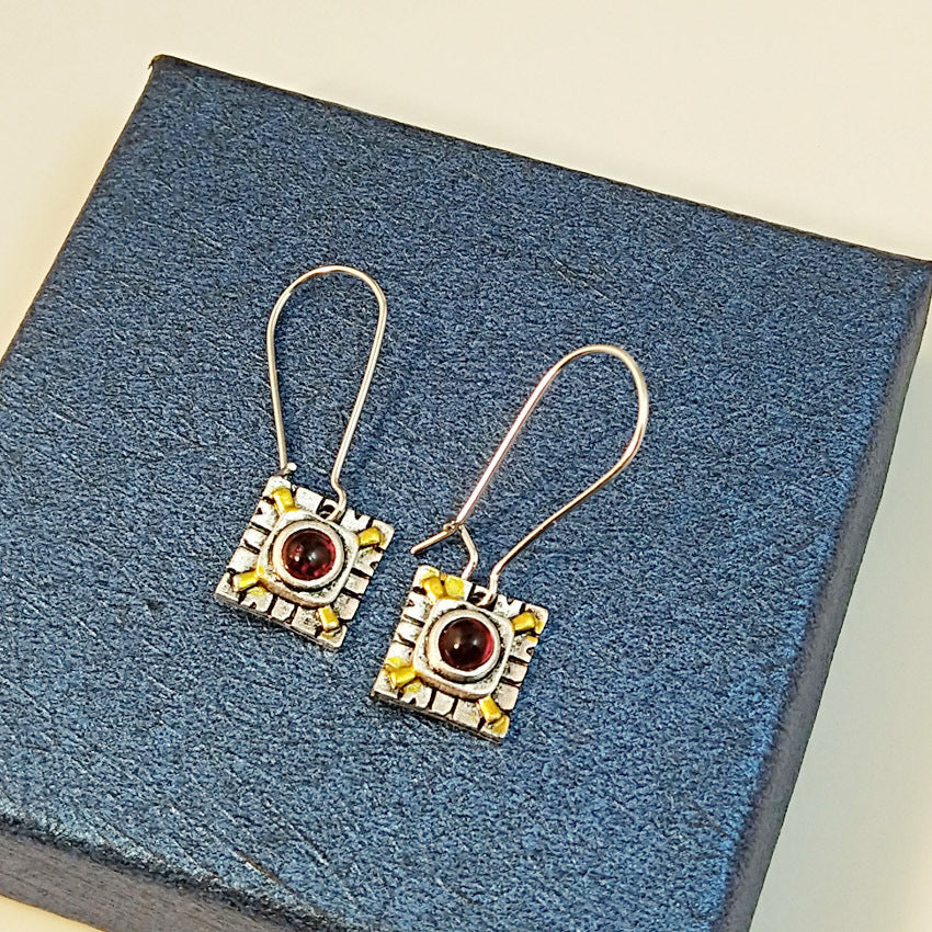 Geometric Red Alloy Earrings For Women With 304 Stainless Steel Ear Pins And Gem Inlay