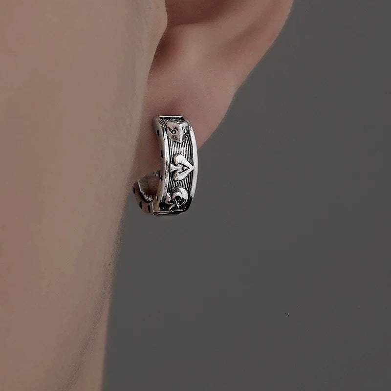For Men's Steel Color Dice Earrings Featuring Electroplated Finish With Copper Ear Pins And Artificial Gemstones