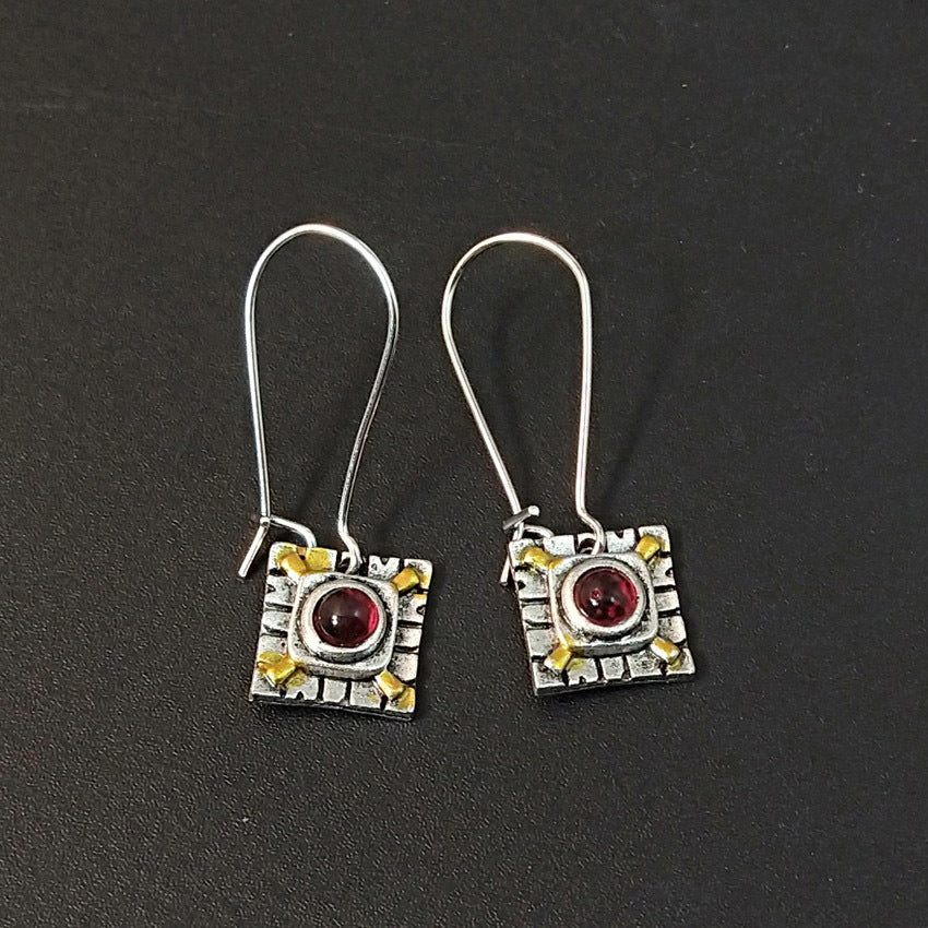 Geometric Red Alloy Earrings For Women With 304 Stainless Steel Ear Pins And Gem Inlay