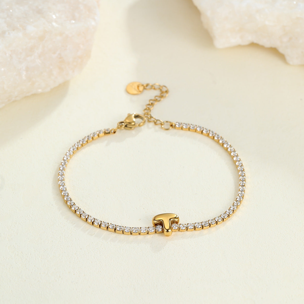 Electroplated Letter Bracelet For Women, 304 Stainless Steel With 18K Gold Plated PVD Coating, 0.03µm Thickness