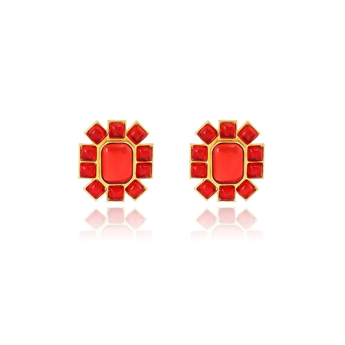 Geometric Earrings For Women In Red, Made Of Zinc Alloy With Electroplated Finish And Copper Ear Pins